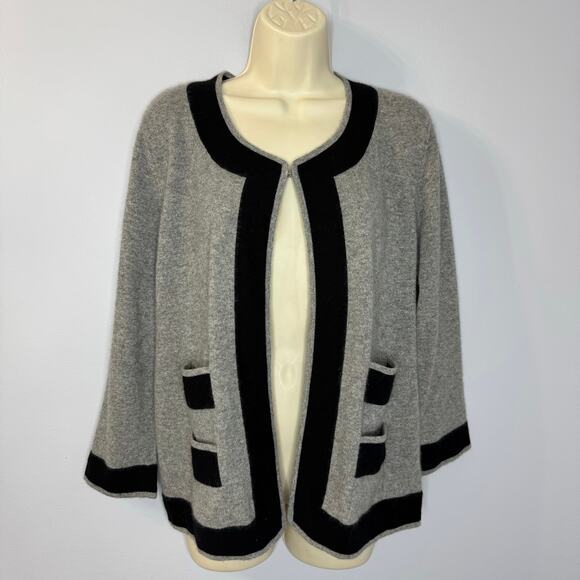 Neiman Marcus Sweaters - Neiman Marcus Cashmere Grey Black Trim Cardigan Sweater Feminist Luxury Womens L